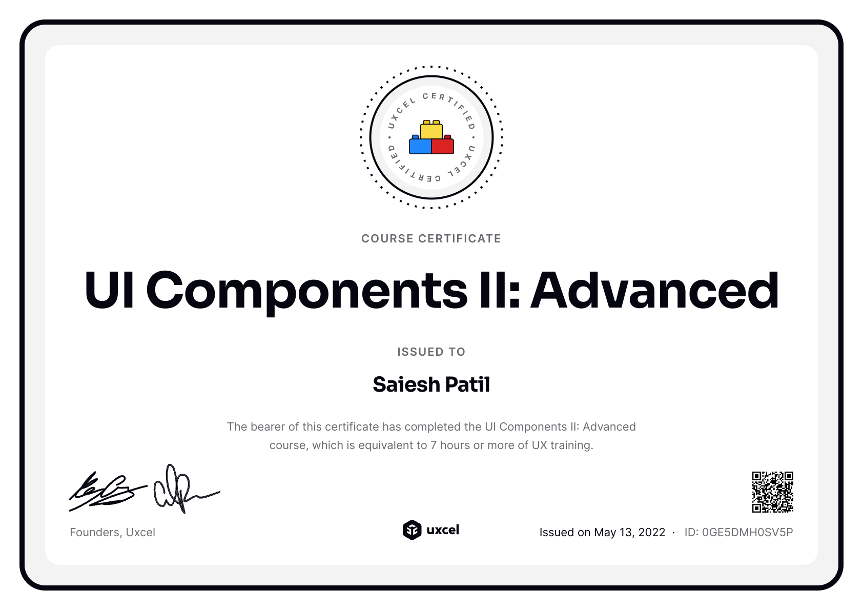 Saiesh Patil's certificate